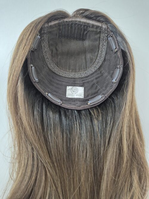 Light Carmel hair topper inside cap