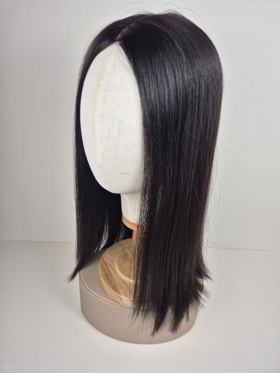 Rhea lace topper 18 inch length darkest brown displayed straight on a mannequin