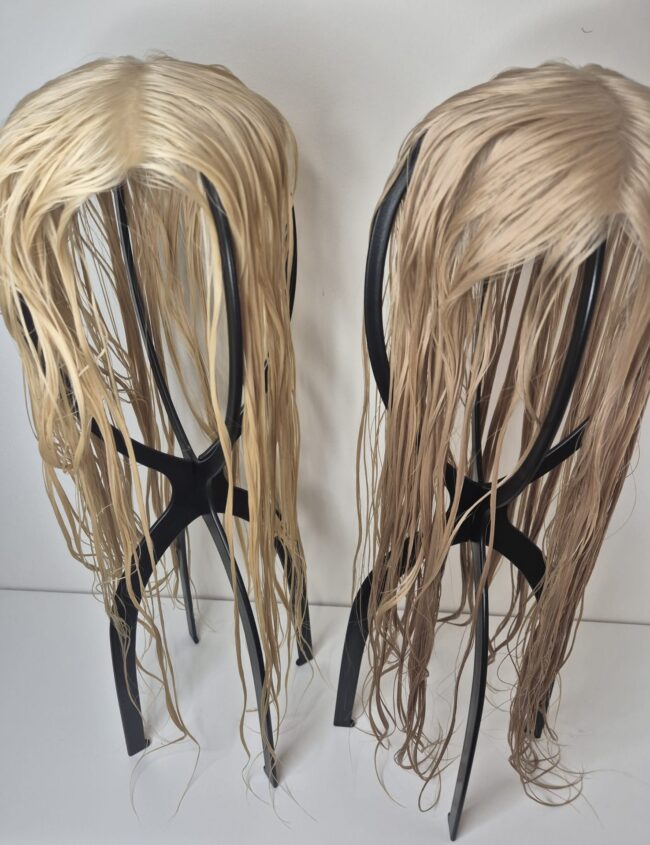 Hair drying on a wig stand